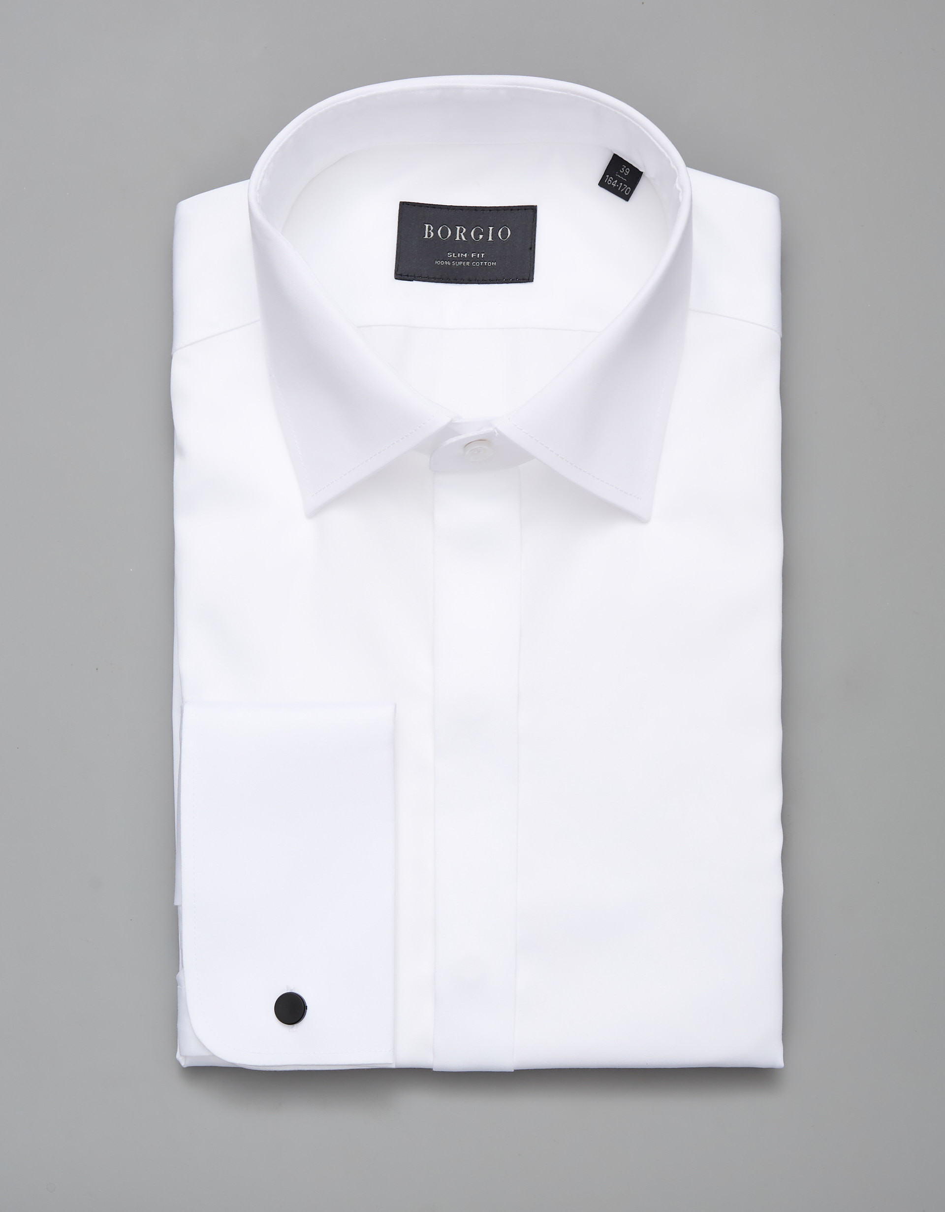 Borgio koszula mozza 00253 na spinki biały slim fit