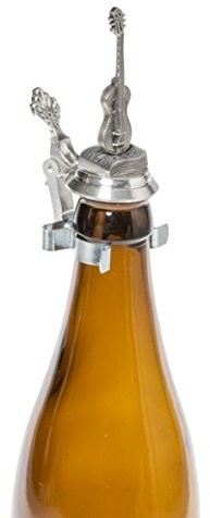 Schnabel-Zinn Dziób i cyny do butelek piwa cyny pokrywa z cyny miniaturowa gitara korek do butelek, stop cyny z ołowiem, srebrny, 5,6 x 3,2 x 8,6 cm Bierflaschen Zinndeckel mit Zinnminiatur