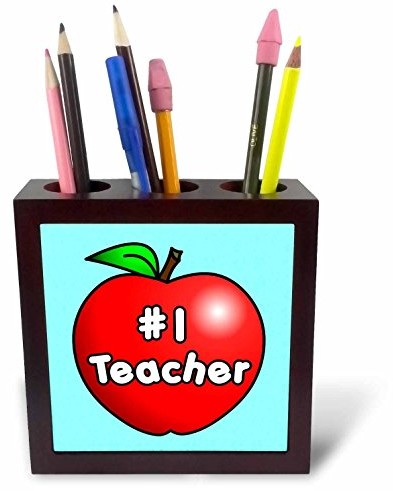 3dRose 3dRose ph_10855_1 5-calowy 'Number One Teacher Apple Design' uchwyt na długopisy do płytek - czerwony ph_10855_1