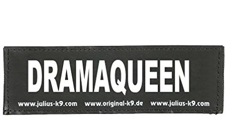 JULIUS K-9 Julius-K9 2 x sticker na rzep na szelki dla psów, rozmiar S (11 x 3 cm), biały, odbijający światło napis: Dramaqueen