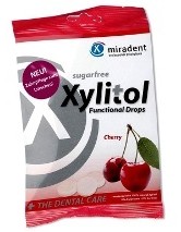 MIRADENT Xylitol Drops - przeciwpróchnicze cukierki z ksylitolem dla dzieci i dorosłych, 25 szt, smak wiśniowy 351-uniw