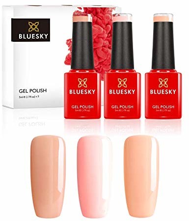 Bluesky Gel Polish, Gel lakier do paznokci, Soft Nudes. Sun Cream A082. Lap Dance Nd12, Powder My Nose 80567. 3 x 5 ml różowy, Nude, Pastel (Requires Curing Under Uv/Led Lamp) er Pack (x) Minis-A082-ND12-80567