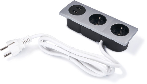 KOLORENO Gniazdo Doblatowe Moduł Aluminium 2x230V + 2x USB Srebrne GD2X230V+2XUSB