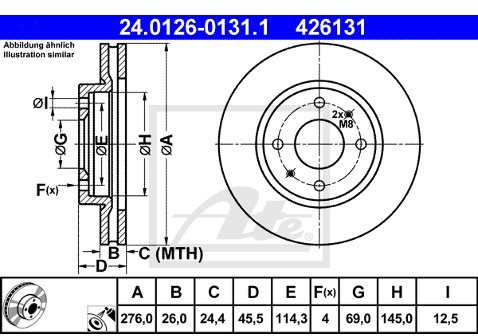 ATE TARCZA HAM 24.0126-0131.1 MITSUBISHI LANCER 2.0 03-06, 2.4 05-  24.0126-0131.1