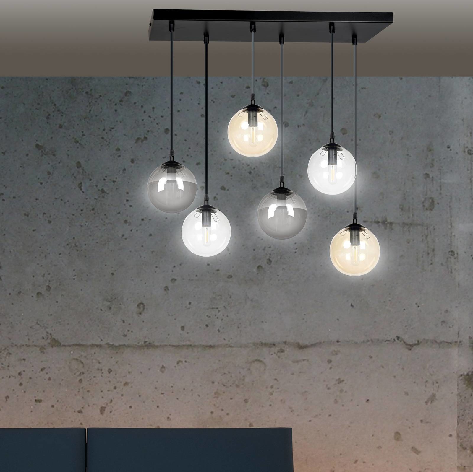EULUNA Lampa wisząca Glassy 6-pkt. prosta grafit/bursztyn