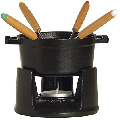 Staub Mini fondue set (czarne 10 cm, 0,25 L z matowe emaliowaniu wewnątrz garnka) Czarny 1400423