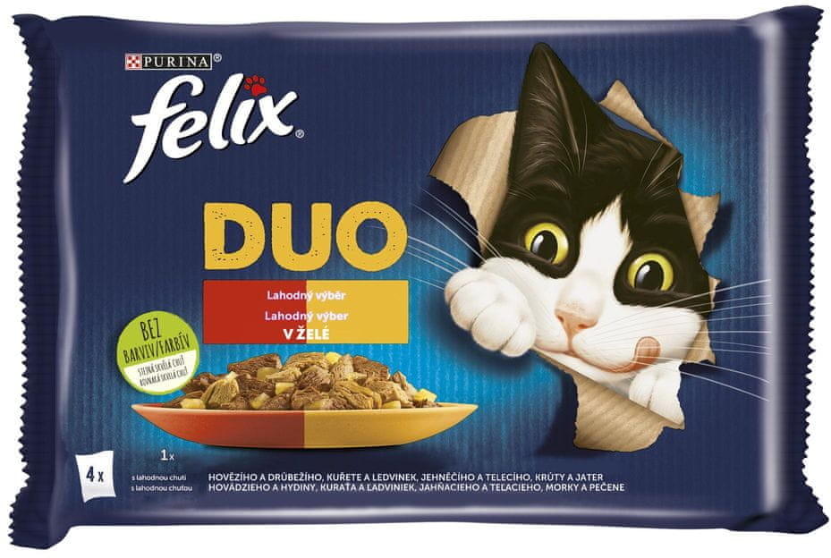 Purina Felix karma mokra dla kotów Fantastic DUO kurczak i nerki wołowina i drób indyk i wątróbka jagnięcina i cielęcina 12(4x85g)