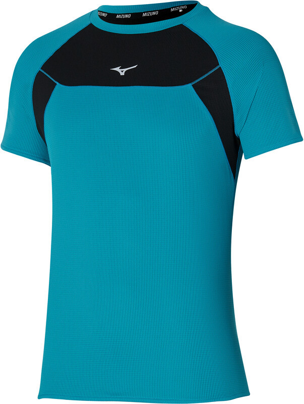 Mizuno Dry Aeroflow Tee Men, turkusowy/czarny L 2022 Koszulki do biegania J2GA2110-27-L