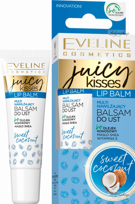 Eveline JUICY KISSES - Lip Balm - Multi nawilżający balsam do ust - Kokos - 12 ml