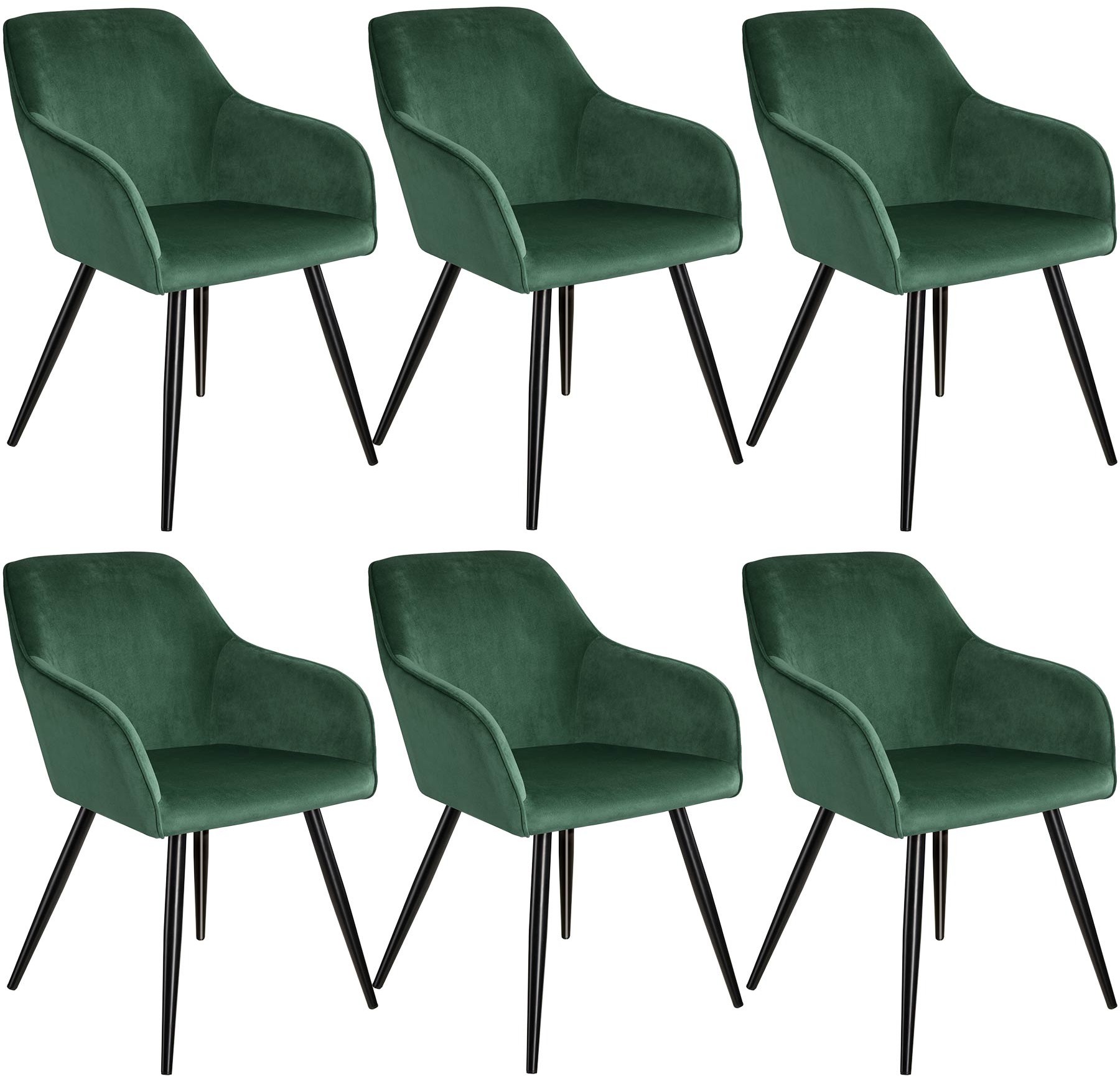 tectake 6x Krzesło Marilyn, aksamit - ciemnozielony/czarny 404028