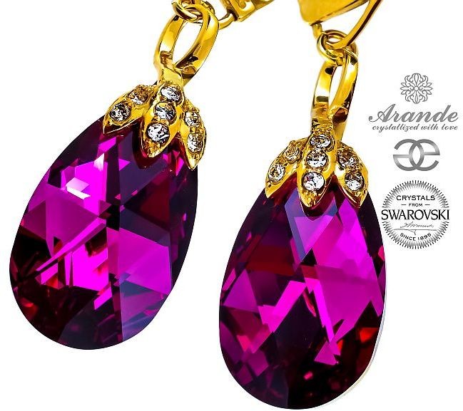 Swarovski SPECIAL kolczyki FUCHSIA GOLD ZŁOTE SREBRO