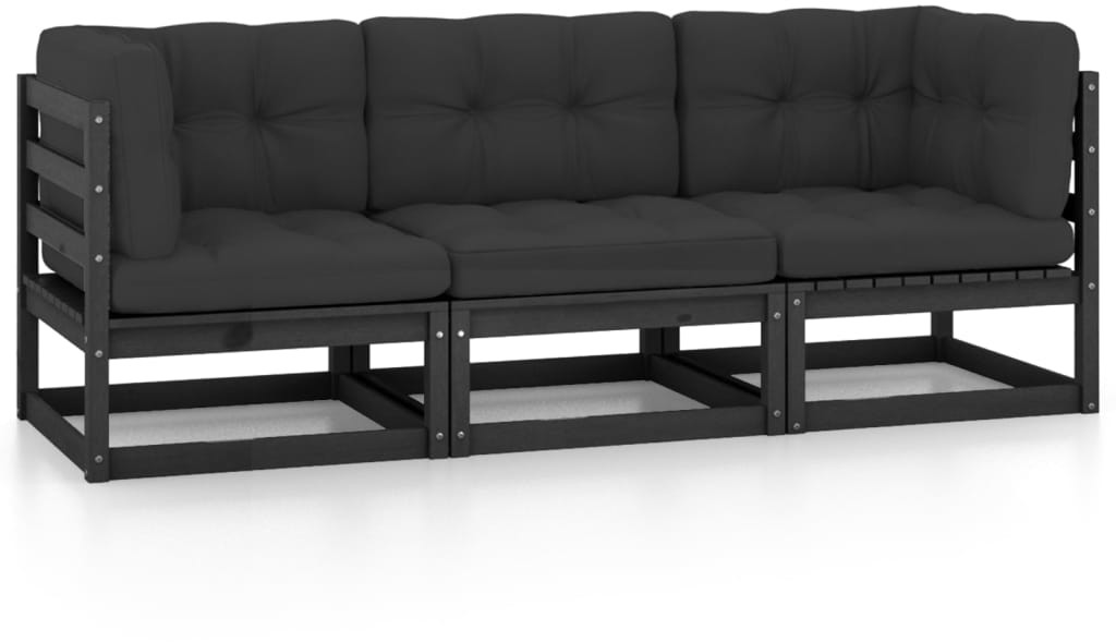 vidaXL 3-osobowa sofa ogrodowa z poduszkami, lite drewno sosnowe