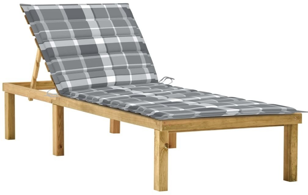 vidaXL Leżak z poduszką w szarą kratkę, impregnowane drewno sosnowe! 3065863