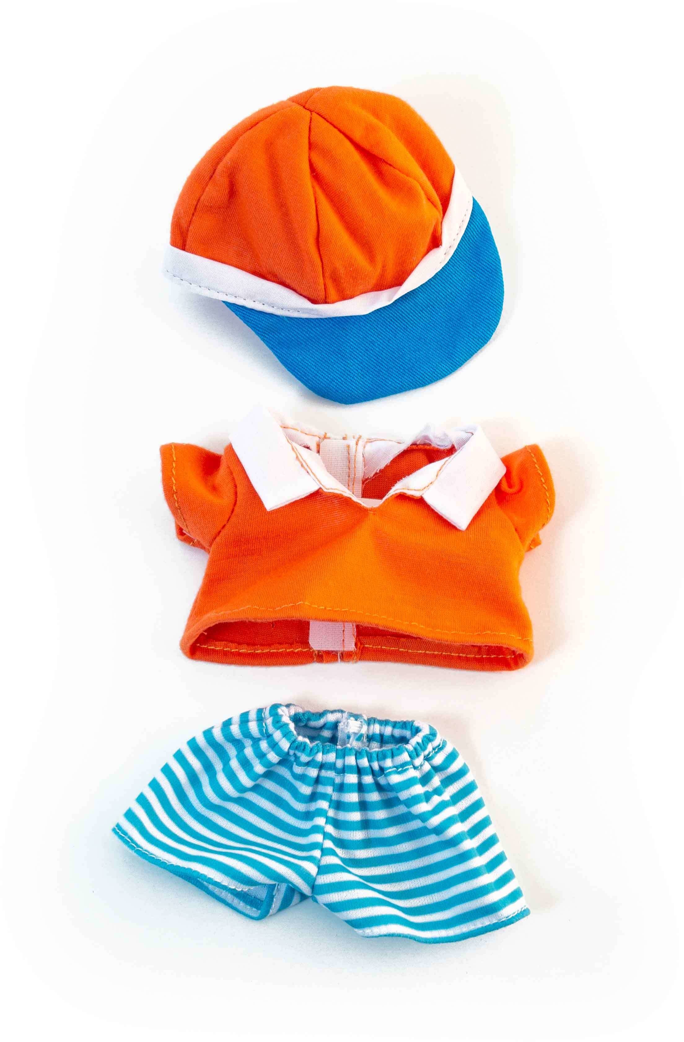 Miniland Ubranko dla lalki 21 cm spódniczka, bluzka, czapeczka