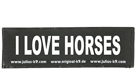 JULIUS K-9 Julius-K9 2 x sticker na rzep na szelki dla psów, rozmiar S (11 x 3 cm), biały, odbijający światło napis: I love horses