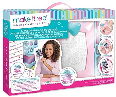 DIY Make It Real Make It Real 2901518 kartki z pozdrowieniami i biżuterią, zestaw do majsterkowania dla dzieci, zestaw kreatywny 2901518
