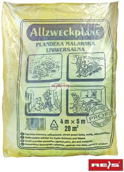 R.E.I.S. FOLPAINT - folia ochronna szara, jednoczęściowa 5x4m, grubość 30 mic, 20 m.