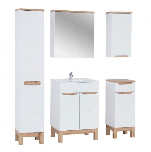 Zestaw mebli łazienkowych z koszem Moana 3Q 60 cm - Biały połysk
