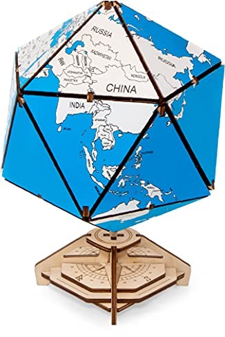 EWA Eco-Wood-Art EWA Eco-Wood-Art - Drewniane puzzle 3D dla młodzieży i dorosłych - globus Icosahedral (niebieski) - zestaw do samodzielnego montażu, bez konieczności użycia kleju - 97 sztuk ICOSAHEDRAL GLOBE (BLUE)
