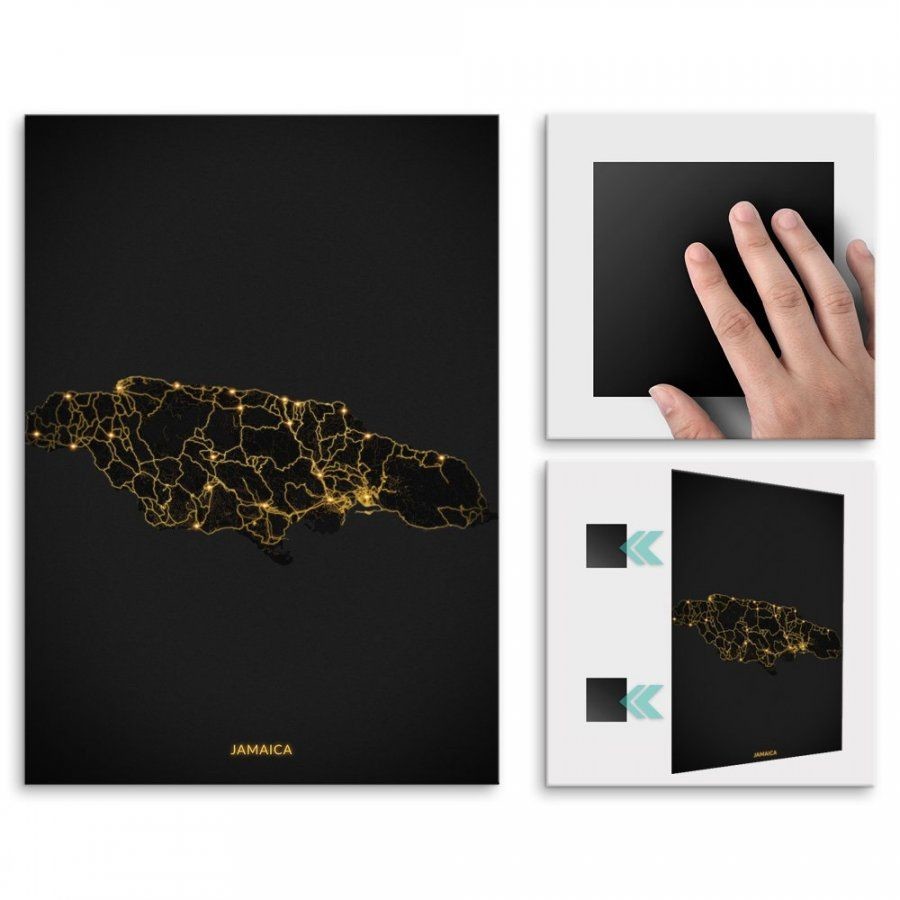 Pix4home Plakat metalowy Mapa City Lights Jamajka L POS-L-03759