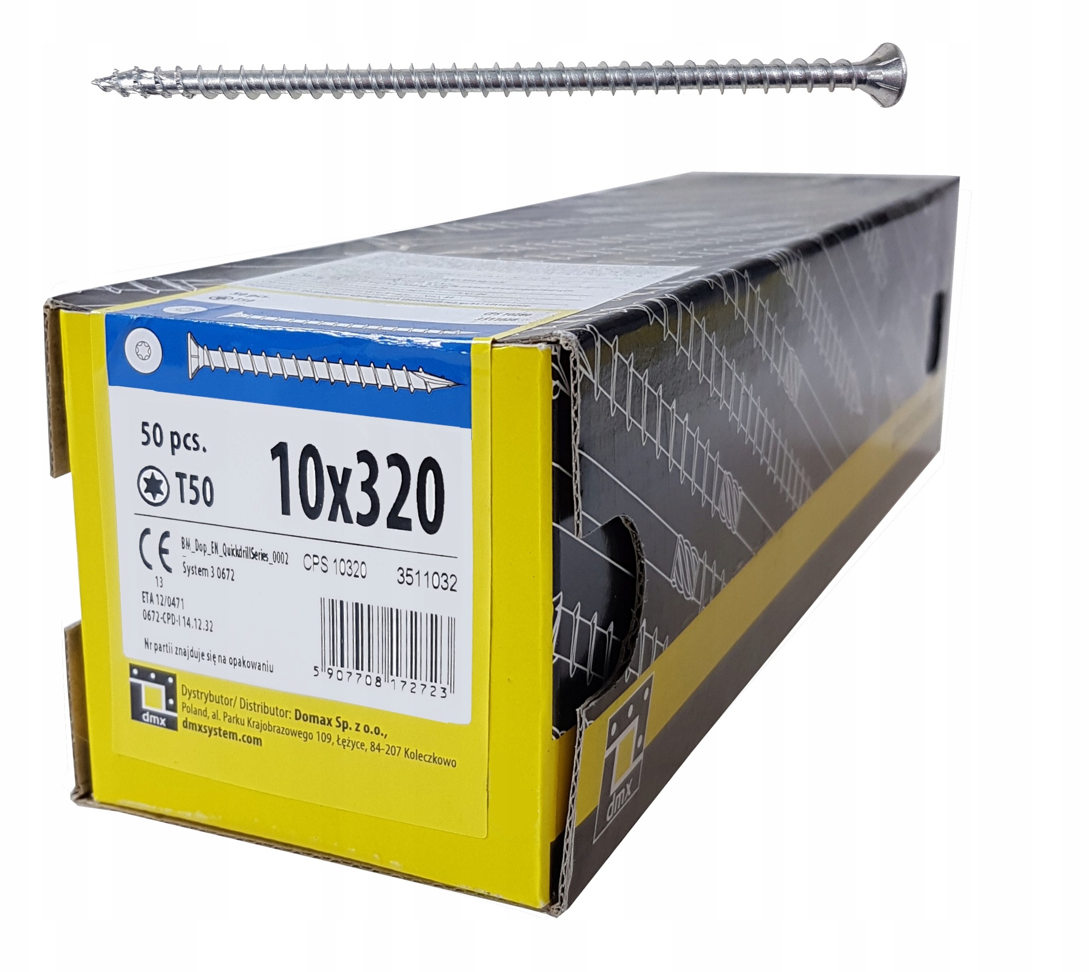 Wkręt ciesielski Cps 10x320 pełny gwint łeb Stożek