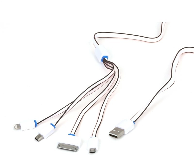 Omega HYDRA USB UNIVERSAL CHARGING CABLE KIT 4 IN 1: MICRO USB + MINI USB + IPHONE4 + LIGHTNING - WHITE & BLACK [42815] OUCK4WB