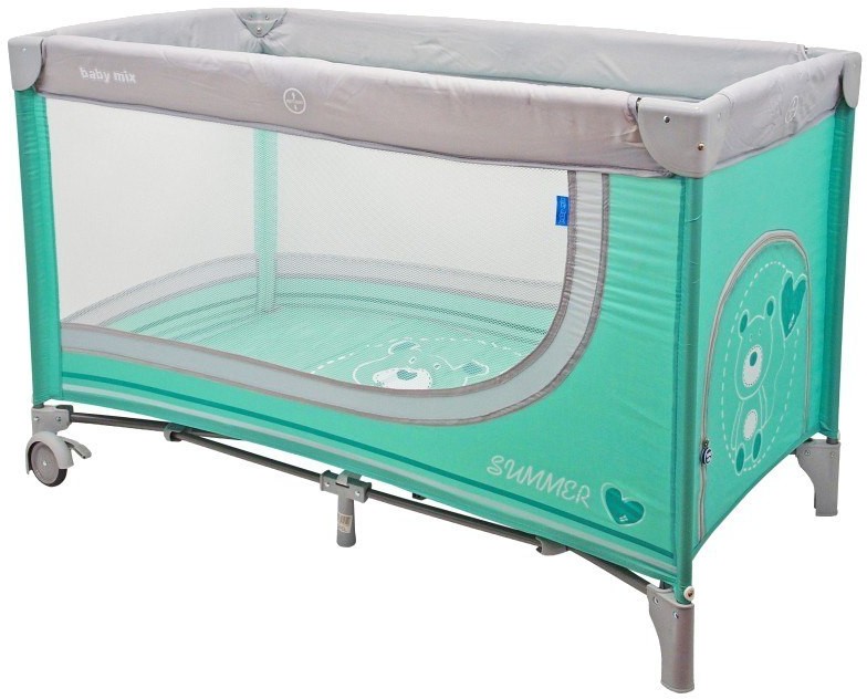 Baby Mix Łóżeczko turystyczne HR-8052-1 miś mint