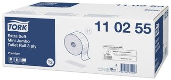 TORK Papier toaletowy mini jumbo 3w kolor biały makulatura 120m dekor fioletowy listek 110255