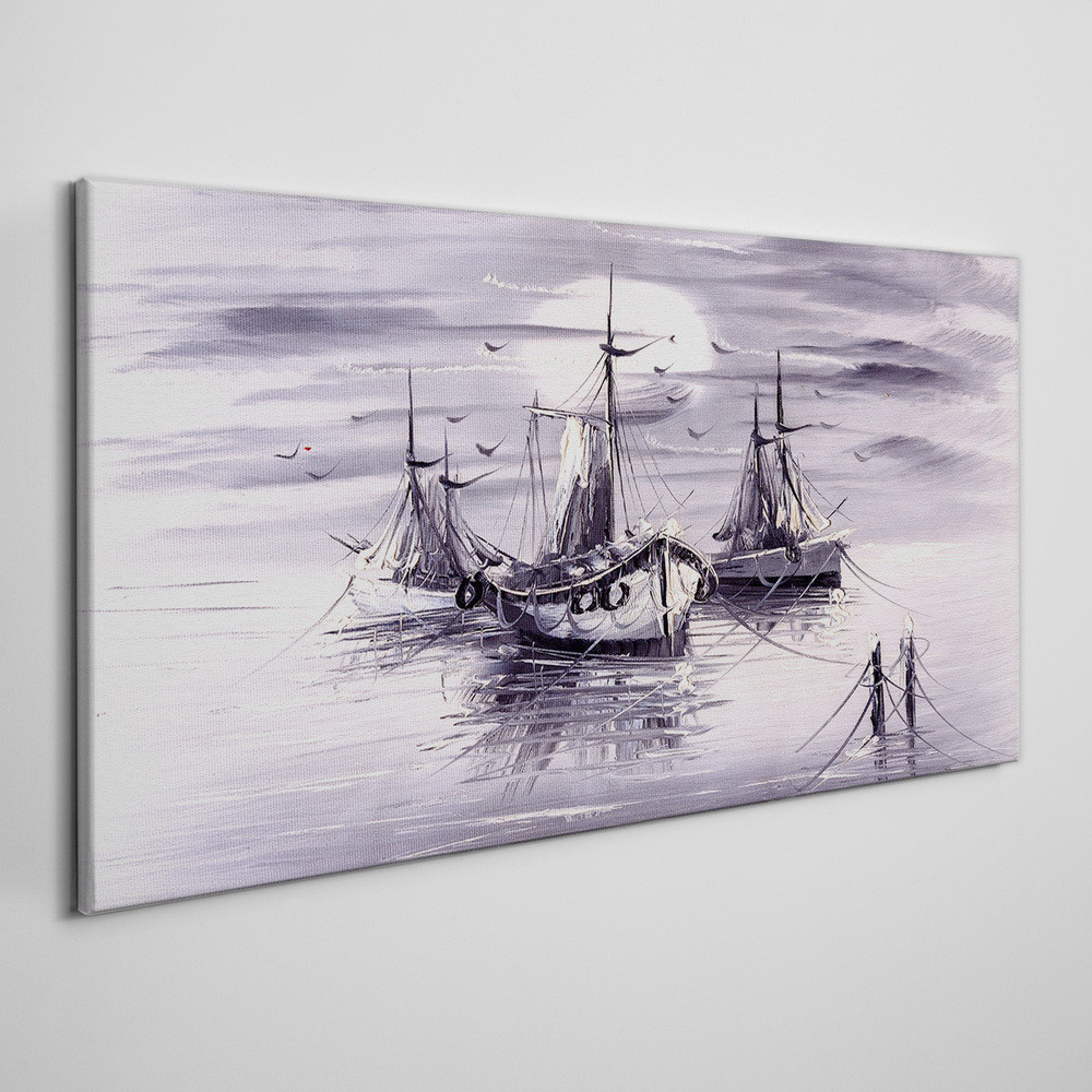 PL Coloray Obraz Canvas noc księżyc morze statki 100x50cm