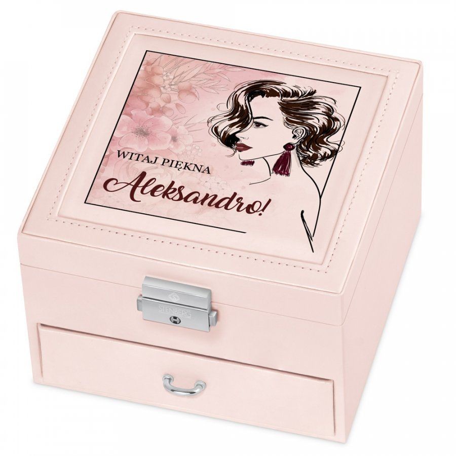 Murrano Szkatułka na Biżuterię Różowa z Nadrukiem Piękna SZKT-BR-024