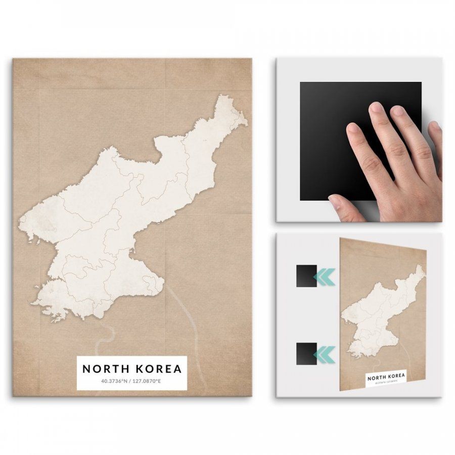 Pix4home Plakat metalowy Mapa Vintage Korea Północna M POS-M-04351