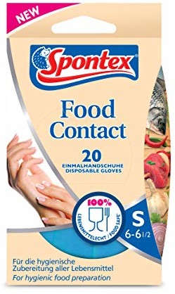Spontex Food Contact, 20 jednorazowych rękawic z nitrylu, dopuszczonych do kontaktu z żywnością, nie zawierają lateksu i nieproszkowane, rozmiar S (1 x 20 sztuk)