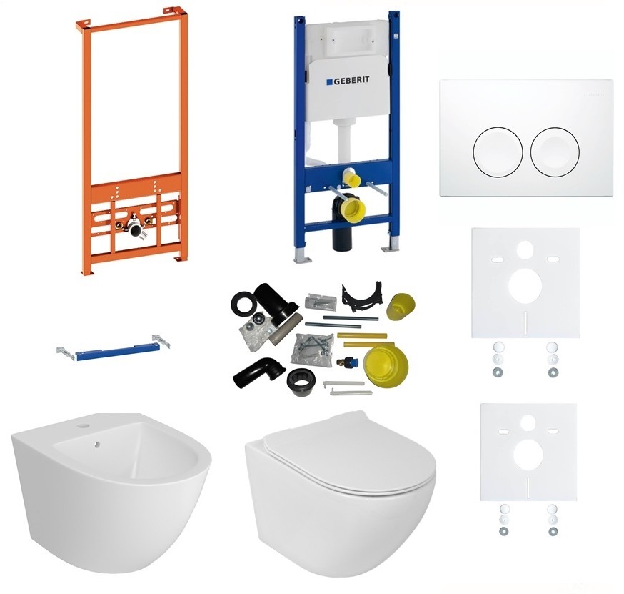 Geberit Zestaw 9w1 stelaż podtynkowy do WC z przyciskiem Delta 21 (biały-alpin) + miska WC z deską + stelaż podtynkowy z bidetem ZESB085