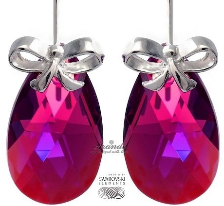 Swarovski NOWE ŚLICZNE KOLCZYKI FUCHSIA SREBRO