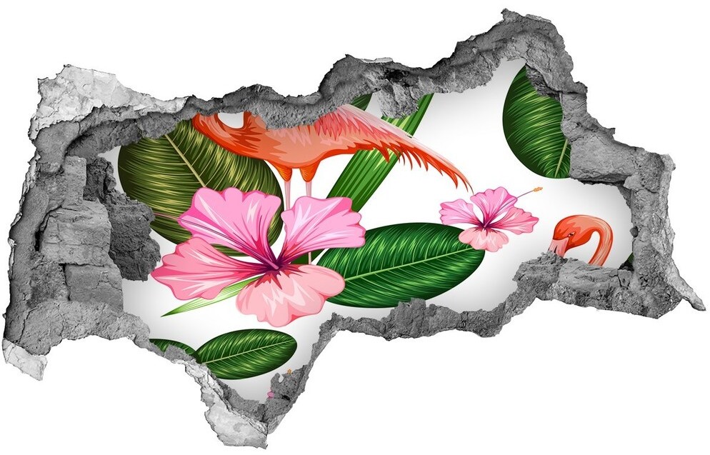 Wallmuralia.pl Dziura 3d fototapeta na ścianę Flamingi i rośliny