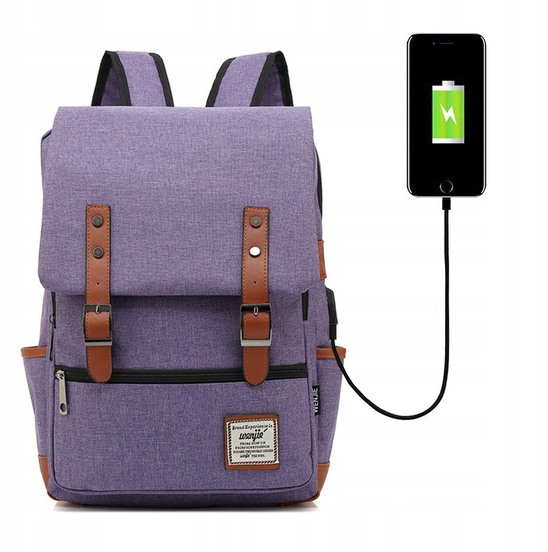 Modny plecak Oxford na laptopa 15 fioletowy z Usb