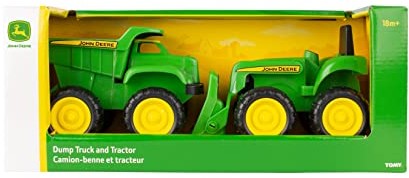 John Deere Kids Deere 15 cm ciężarówka wywrotka i zabawka traktor z konstrukcją ładunkową zestaw pojazdów 35874V1