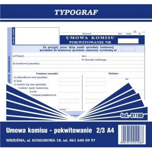Typograf Druk umowa komisu pokwitowanie 2/3 A4 01108/ TP080