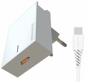 Swissten Ładowarka sieciowa USB-C 25W Super Fast Charging + USB-C kabel 1,2m 22050200) Biała