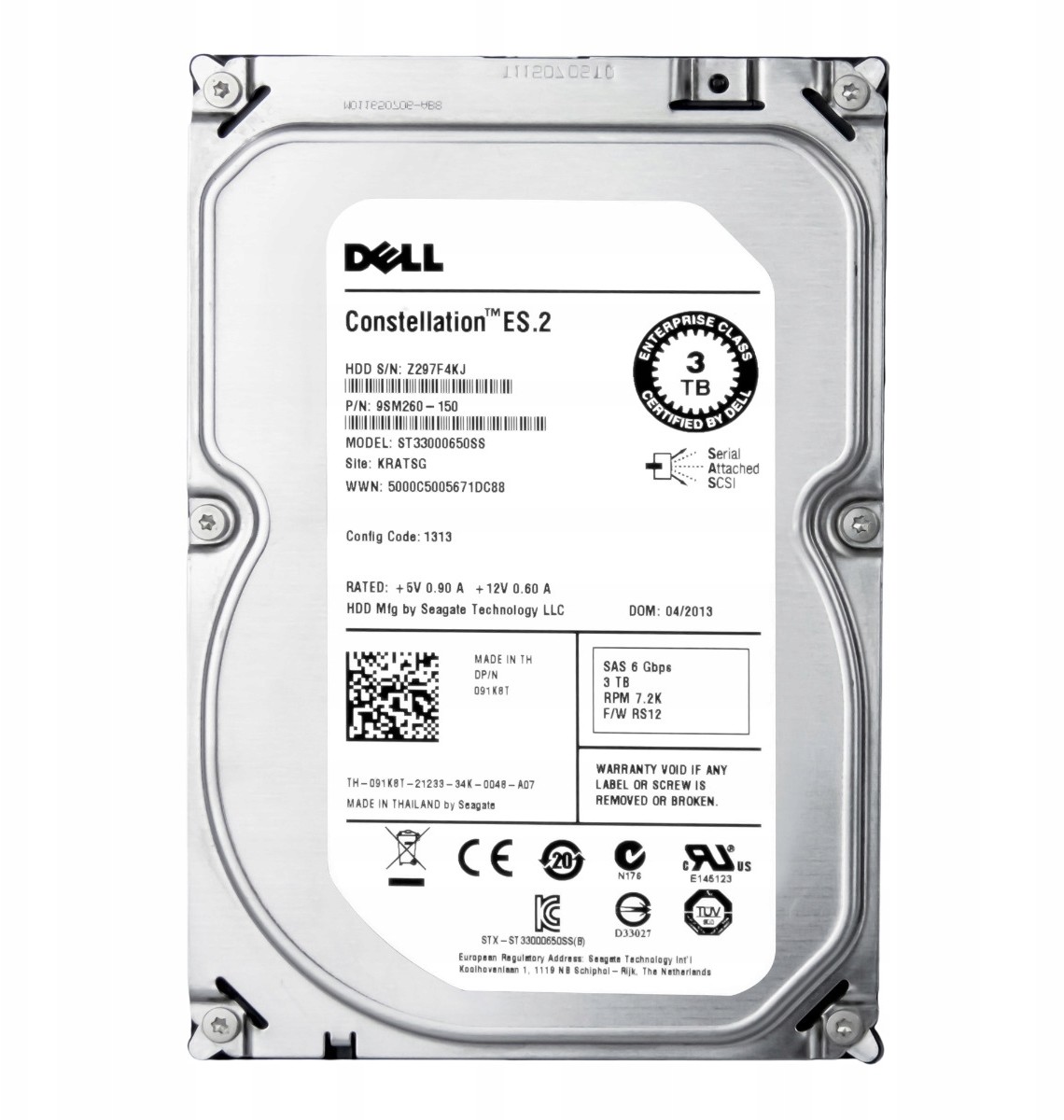 Dell 091K8T 3TB 7.2K 64MB SAS-2 3.5'' ST33000650SS