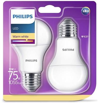 Philips bańka E27 11W 75W WW 2-pak
