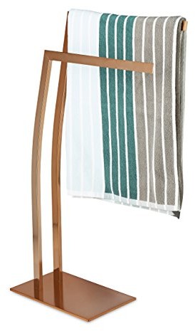 Relaxdays Wimedo stojak na ręczniki, prostokątny, wolnostojący, z 2 prętami i prostokątną podstawą, wymiary: ok. wys. 80 x szer. 32 x gr. 20 cm, dekoracyjny dodatek do łazienki ze stali szlachetnej 10020411_553