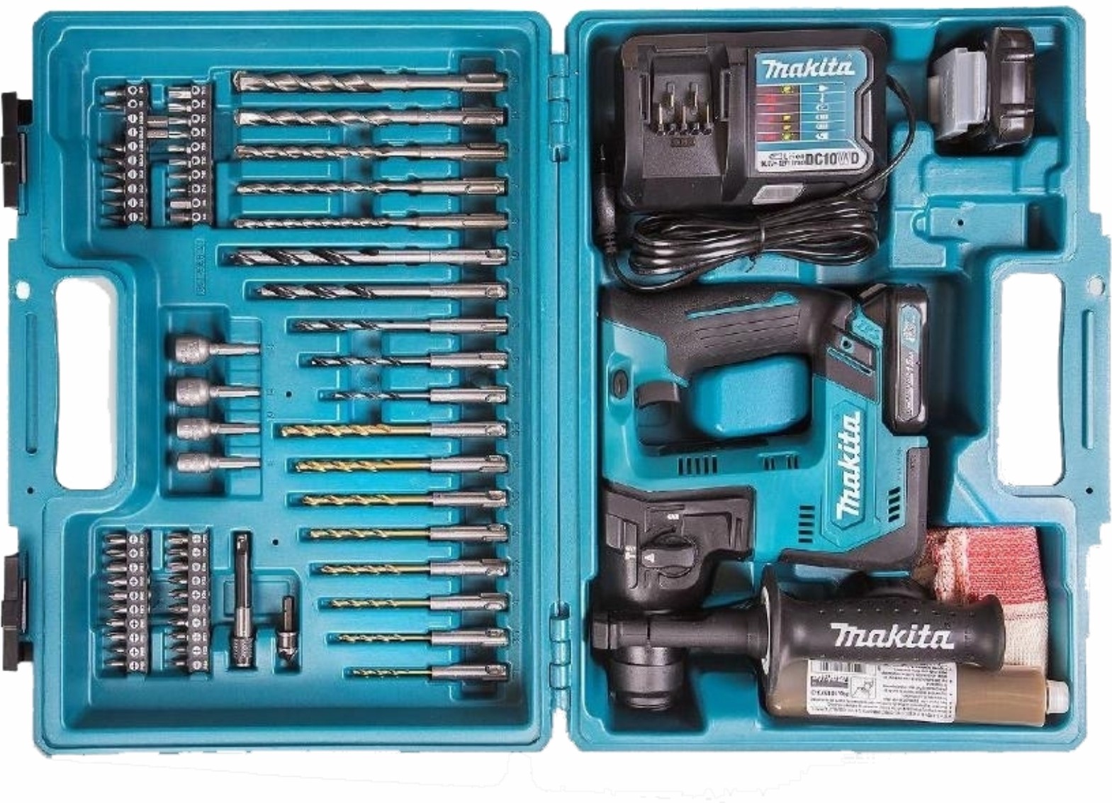 Makita akumulatorowa młotowiertarka, 12V Li-Ion, 2 x 1,5Ah SDS+, + walizka z akcesoriami, [HR140DWYE1] HR140DWYE1