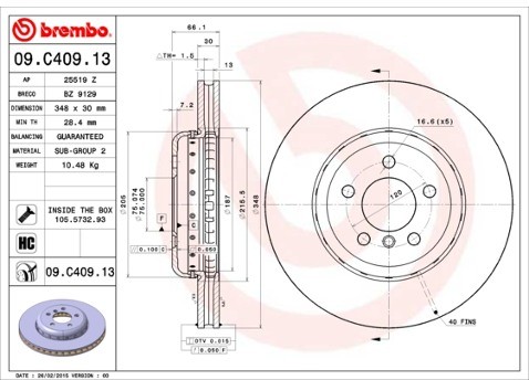 BREMBO Tarcza hamulcowa (1 sztuka) 09.C409.13