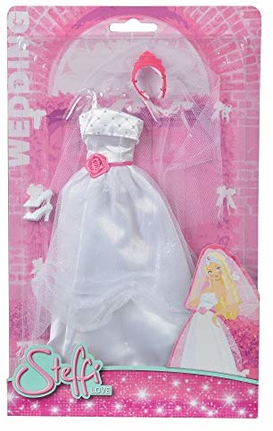 Simba 105721167 - Steffi Love sukienka ślubna / biała / 2-krotnie sortowana / dostawa tylko jednego artykułu / do lalek wszystkich 29 cm / bez lalki
