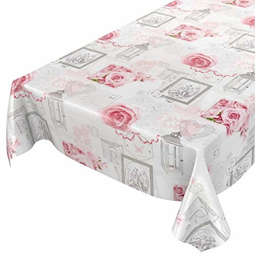 ANRO Obrus zmywalny obrus ceratowy ceratowy obrus ceratowy róża serce romantyczny antyk szary rozmiar do wyboru, 180x140cm (E05410-180)