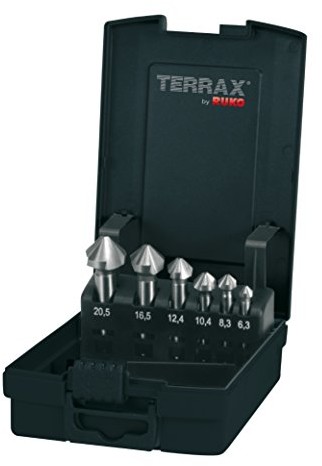 Ruko Komplet terrax by  pogłębiacz stożkowy i do usuwania zadziorów HSS DIN 335 kształt C 90 ° w kasecie z tworzywa sztucznego, 1 sztuki, a1021 52ro