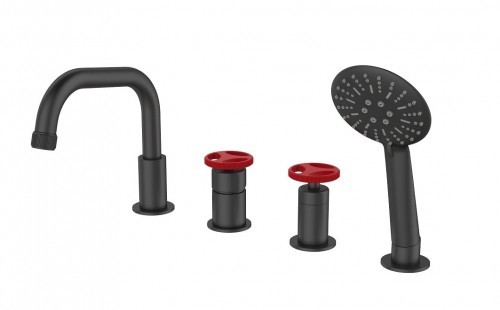 Metal-Hurt Bateria LOFTEA BLACK+RED wannowa 4-otworowa czarny mat/czerwony BJV403/1B-R1