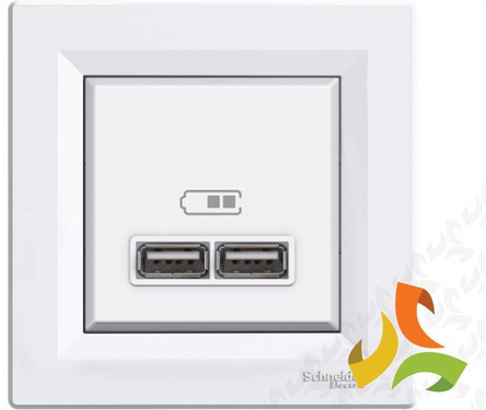 Schneider Electric ASFORA Gniazdo ładowarki USB 2 podwójne 2,1A biały z ramką EPH2700221 EPH2700221/SCH
