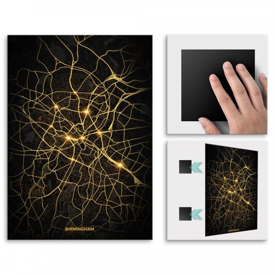 Pix4home Plakat metalowy Mapa City Lights Birmingham M POS-M-04070